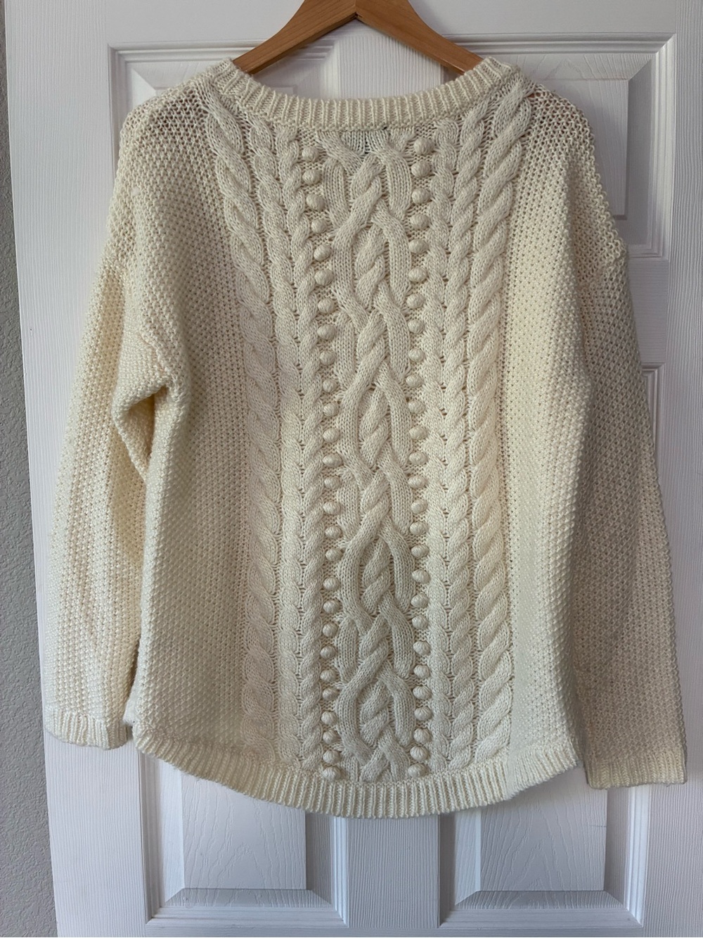 Talbots Cream Cable-Knit Crewneck Sweater - Picture 3 of 7